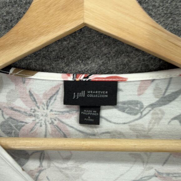 J. Jill T-Shirt Women L Large White Floral Long Sleeve Round Neck Rayon Casual - Picture 3 of 8